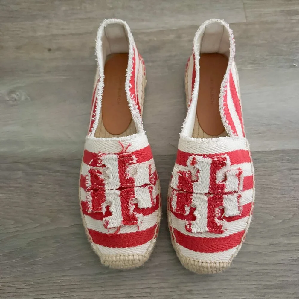 NIB Tory Burch Fray Stripe Espadrille Flats 7